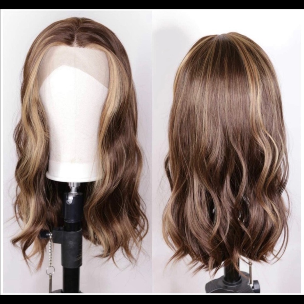 Long brown human hair blend wig